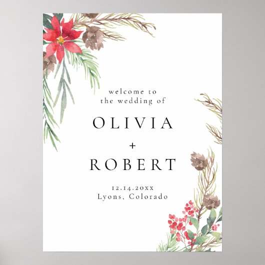 Elegant Winter Floral kerstbruiloft Welkom Poster (Voorkant)