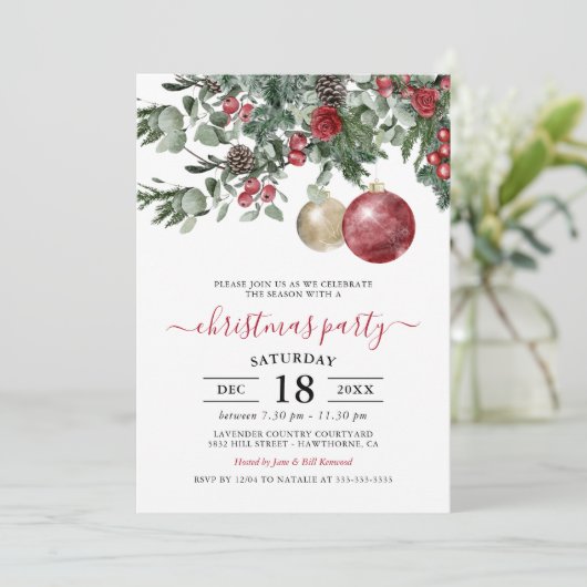 Elegant Winter Floral-kerstfeest Uitnodiging (Staand voorkant)