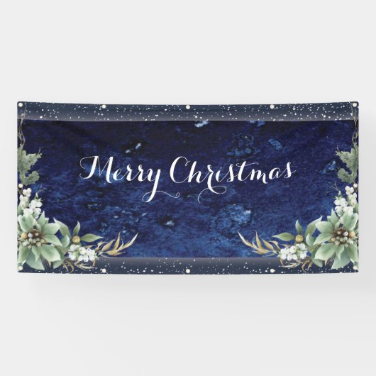 Elegant Winter Floral Merry Christmas Spandoek (Horizontaal)