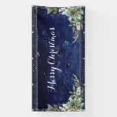 Elegant Winter Floral Merry Christmas Spandoek (Verticaal)