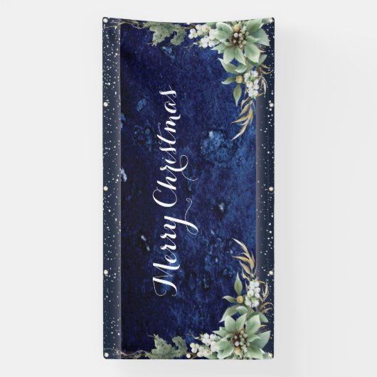Elegant Winter Floral Merry Christmas Spandoek (Verticaal)