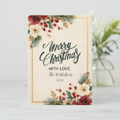 Elegant Winter Floral Merry Kerstmis Feestdagenkaart (Staand voorkant)