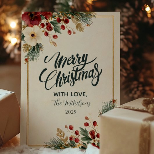 Elegant Winter Floral Merry Kerstmis Feestdagenkaart