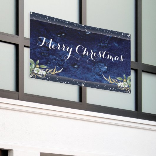 Elegant Winter Floral Merry Kerstmis Spandoek (Buitenkant Gebouw)