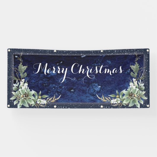 Elegant Winter Floral Merry Kerstmis Spandoek (Horizontaal)