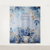 Elegant Winter Floral Teacup Birthday Par-Tea Wandkleed (Voorkant)