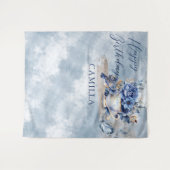 Elegant Winter Floral Teacup Happy Birthday Wandkleed (Voorkant (horizontaal))