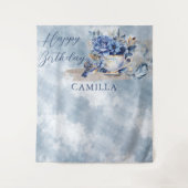 Elegant Winter Floral Teacup Happy Birthday Wandkleed (Voorkant)