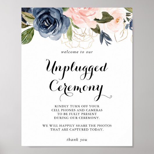 Elegant Winter Floral Unplugged Ceremony Sign Poster (Voorkant)