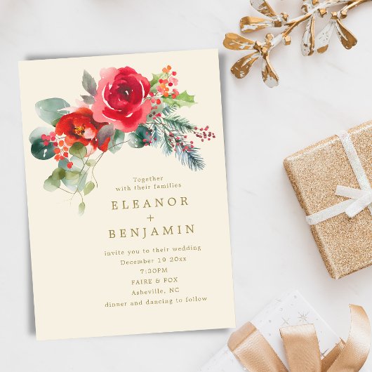 Elegant Winter Floral Wedding Christmas December Kaart