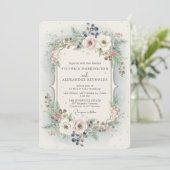 Elegant Winter Floral Wedding Invitation Kaart (Staand voorkant)