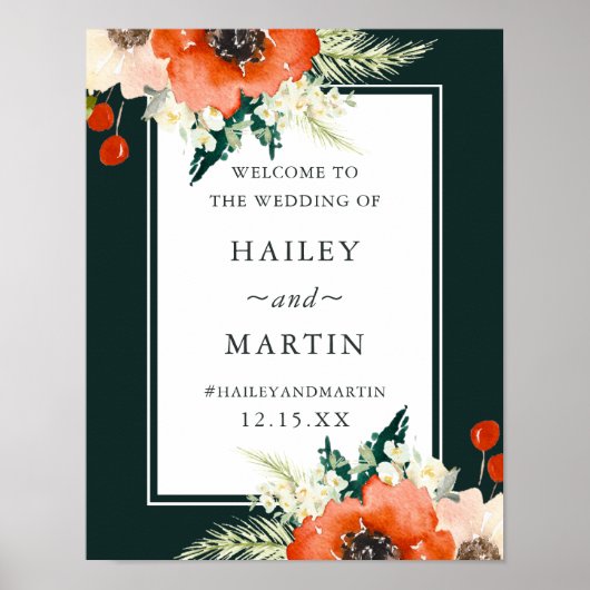 Elegant Winter Floral Wedding Welcome Sign Poster (Voorkant)