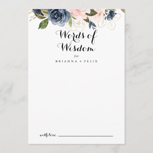 Elegant Winter Floral Wedding Words of Wisdom Advieskaart (Voorkant)