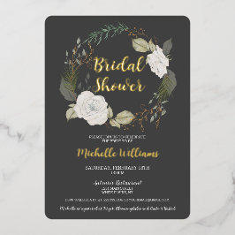 Elegant Winter Floral Wreath Vrijgezellenfeest Folie Uitnodiging