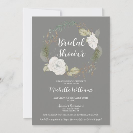 Elegant Winter Floral Wreath Vrijgezellenfeest Kaart (Voorkant)