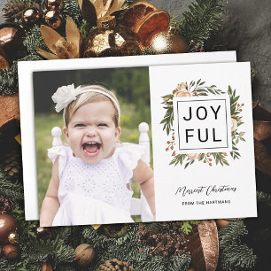 Elegant Winter Florals Jonge kerstfoto's Feestdagenkaart