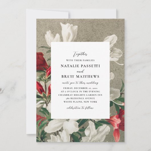 Elegant  Winter Florals Wedding Kaart (Voorkant)