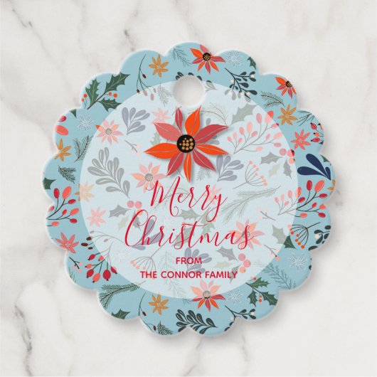 Elegant Winter Flowers Holiday Kerstgeschopt Bedankjes Labels (Voorkant)