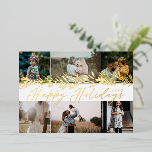 Elegant Winter Foliage 6 Foto serie Collage Folie Feestdagenkaart (Staand Voorkant)