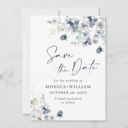 Elegant Winter Foliage Boho Wedding Save the Date (Voorkant)