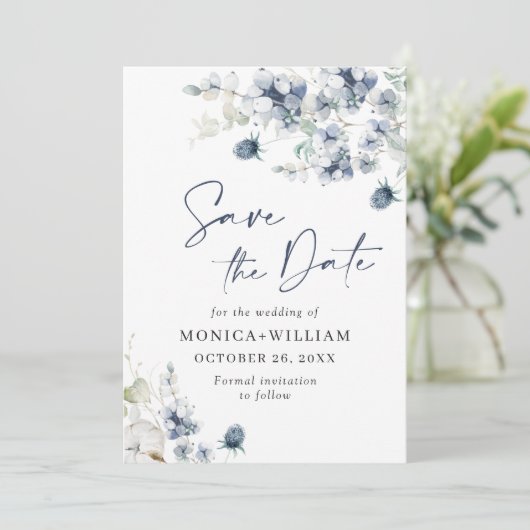 Elegant Winter Foliage Boho Wedding Save the Date (Staand voorkant)