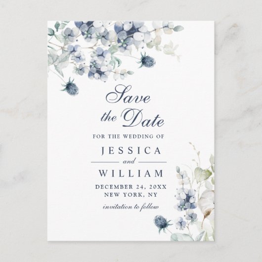 Elegant Winter Foliage Boho Wedding Save the Date Briefkaart (Voorkant)