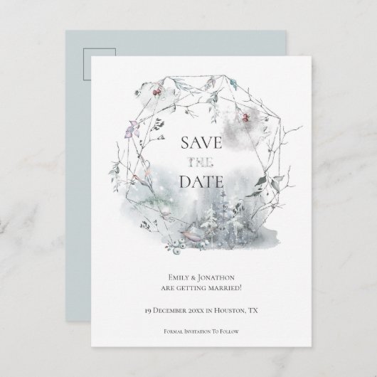Elegant Winter Foliage Bruiloft Save The Date Aankondigingskaart (Voorkant / Achterkant)