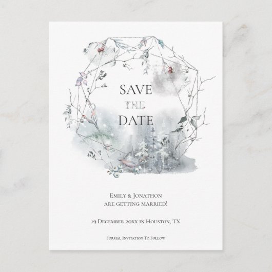 Elegant Winter Foliage Bruiloft Save The Date Aankondigingskaart (Voorkant)