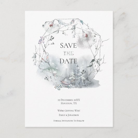 Elegant Winter Foliage Bruiloft Save The Date Aankondigingskaart (Voorkant)