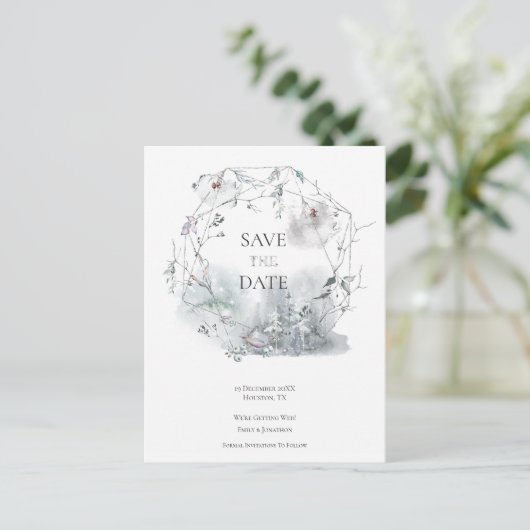 Elegant Winter Foliage Bruiloft Save The Date Aankondigingskaart (Staand voorkant)