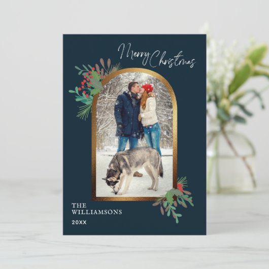 Elegant Winter Foliage Custom Arch Feestdagenkaart (Staand voorkant)