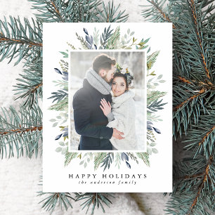 Elegant Winter Foliage Frame   Holiday Photo Briefkaart
