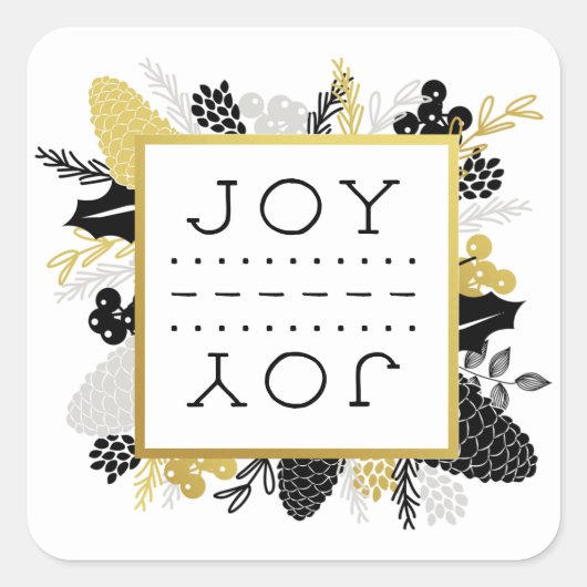Elegant Winter Foliage JOY Christmas Vierkante Sticker (Voorkant)
