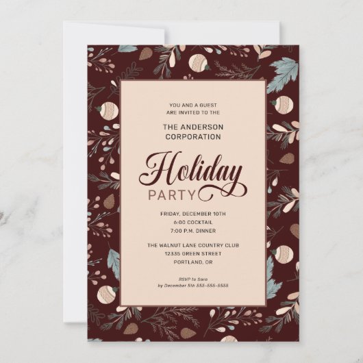 Elegant Winter Foliage Kantoor Holiday Party Kaart (Voorkant)