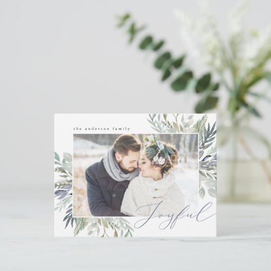 Elegant Winter Foliage Lijst | Holiday-foto Briefkaart (Staand voorkant)