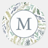 Elegant Winter Foliage Vakantie Monogram Ronde Sticker (Voorkant)