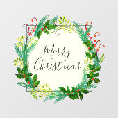 Elegant Winter Foliage Wreath Merry Kerstmis Raamsticker (Vel)