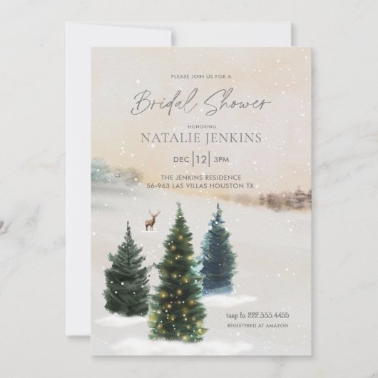 Elegant Winter Forest Bridal Shower Invitation Kaart (Voorkant)