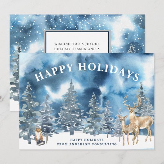 Elegant Winter Forest Business Holiday Card Feestdagenkaart (Voorkant / Achterkant)