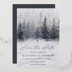 Elegant Winter Forest Folie Save the Date Kaart