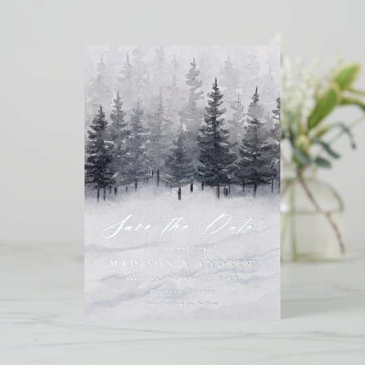 Elegant Winter Forest Folie Save the Date Kaart (Staand Voorkant)