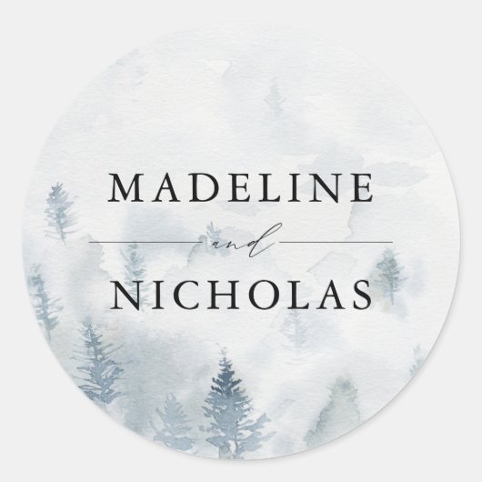 Elegant Winter Forest Personalized Wedding Ronde Sticker (Voorkant)