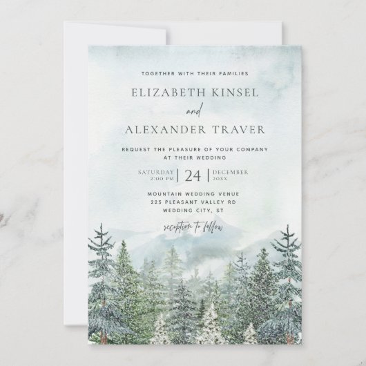 Elegant Winter Forest Pine Trees Wedding Kaart (Voorkant)