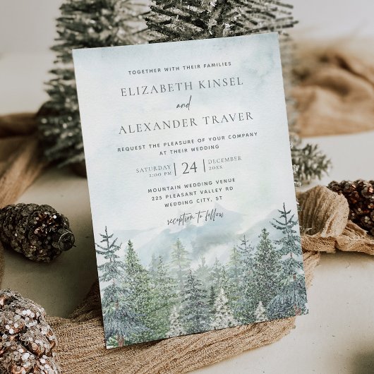 Elegant Winter Forest Pine Trees Wedding Kaart