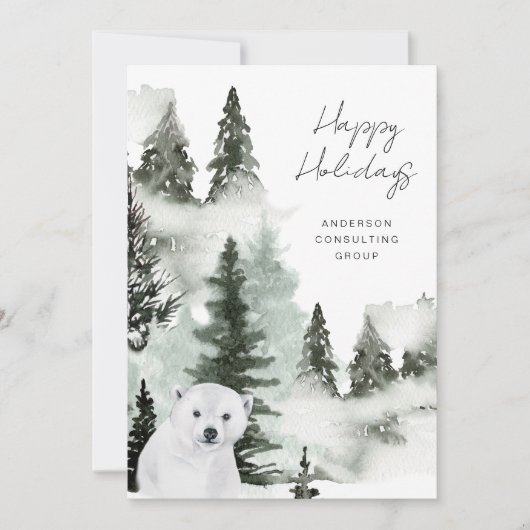 Elegant Winter Forest Vrede & Vreugde Bedrijf Feestdagenkaart (Voorkant)