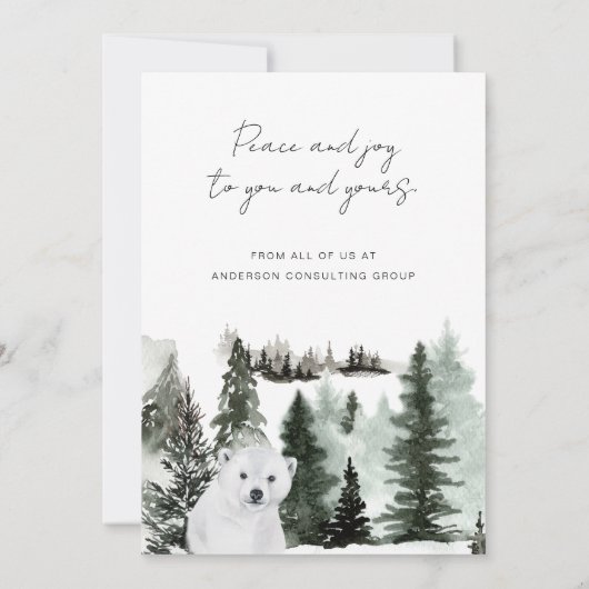 Elegant Winter Forest Vrede & Vreugde Bedrijf Feestdagenkaart (Achterkant)