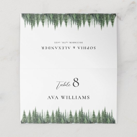 Elegant Winter Forest Watercolor Wedding Plaatskaartje (Buitenkant ongevouwen)