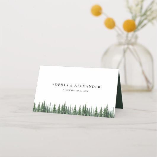 Elegant Winter Forest Watercolor Wedding Plaatskaartje (Achterkant)