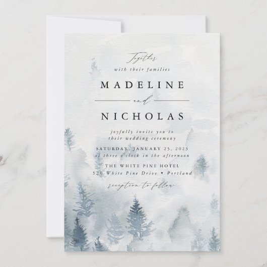 Elegant Winter Forest Wedding Invitation Kaart (Voorkant)