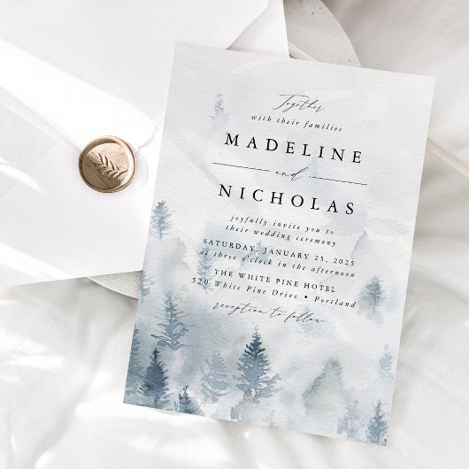 Elegant Winter Forest Wedding Invitation Kaart